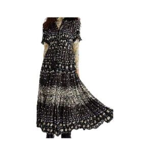 Free People Rare Feeling Pleated Printed Dress Cocoa Combo Medium NWT